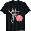 Funny Giraffe Lovers Design Outfit Funny Cool Giraffe Pink Bubble Gum and Pink Sunglasses Cute T-Shirt - Navy Blue
