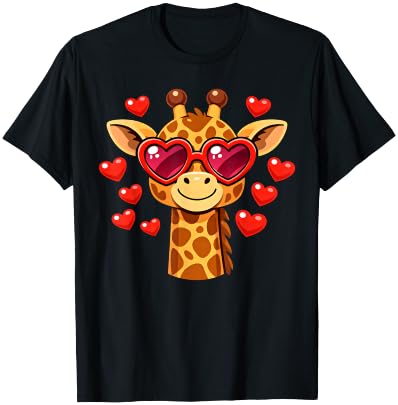 Kawaii Giraffe Heart Glasses Valentine's Day Animal Lovers T-Shirt