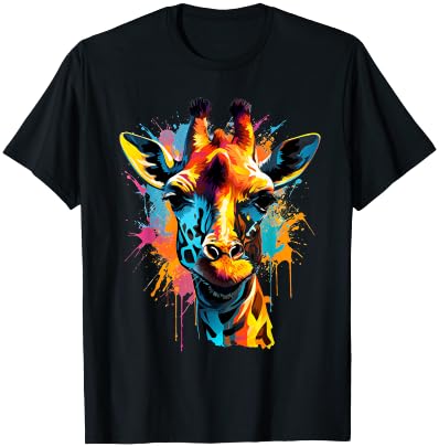 Giraffe Artwork Wildlife Savanna Portrait Colorful Splash T-Shirt