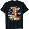 Colorful Giraffe Art I Cartoon Giraffe Cute Giraffe With Flowers I Kids Giraffe T-Shirt - Navy Blue