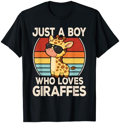 Just A Boy Who Loves Giraffes Retro Giraffe Boys Kids T-Shirt