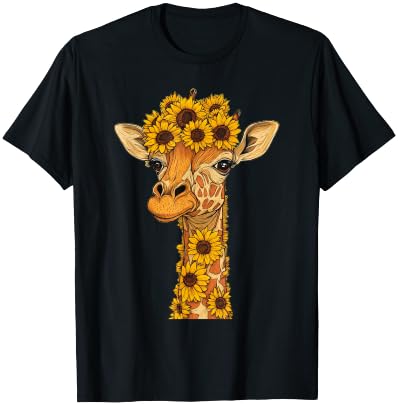 Sunflower Giraffe Flower Gardening Floral T-Shirt