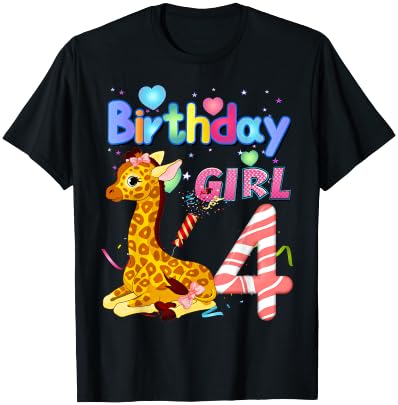 Giraffe Birthday For Girl 4th Giraffe Birthday 4 Year Old) T-Shirt