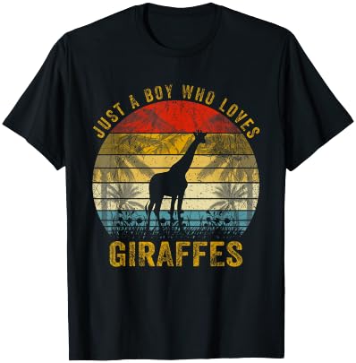Vintage Just A Boy Who Loves Giraffe Lover Xmas Fathers Day T-Shirt