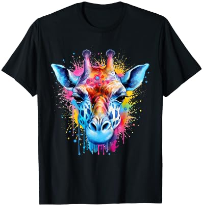 Giraffe Wildlife Artwork Portrait Colorful Splash Savanna T-Shirt