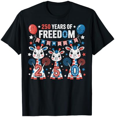 250th America Funny Giraffes Patriotic 250 Years of Freedom T-Shirt