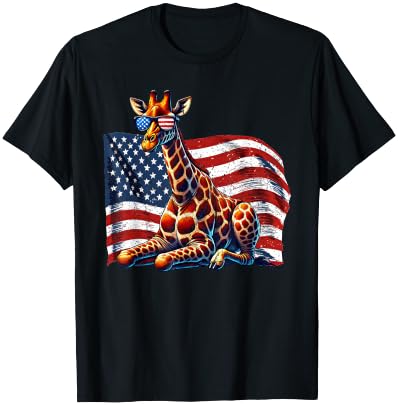 Vintage Giraffe USA Flag Animals Lovers Patriotic Sunglasses T-Shirt