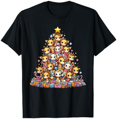 Cute Giraffe Christmas Tree Womens Mens Kids Funny T-Shirt