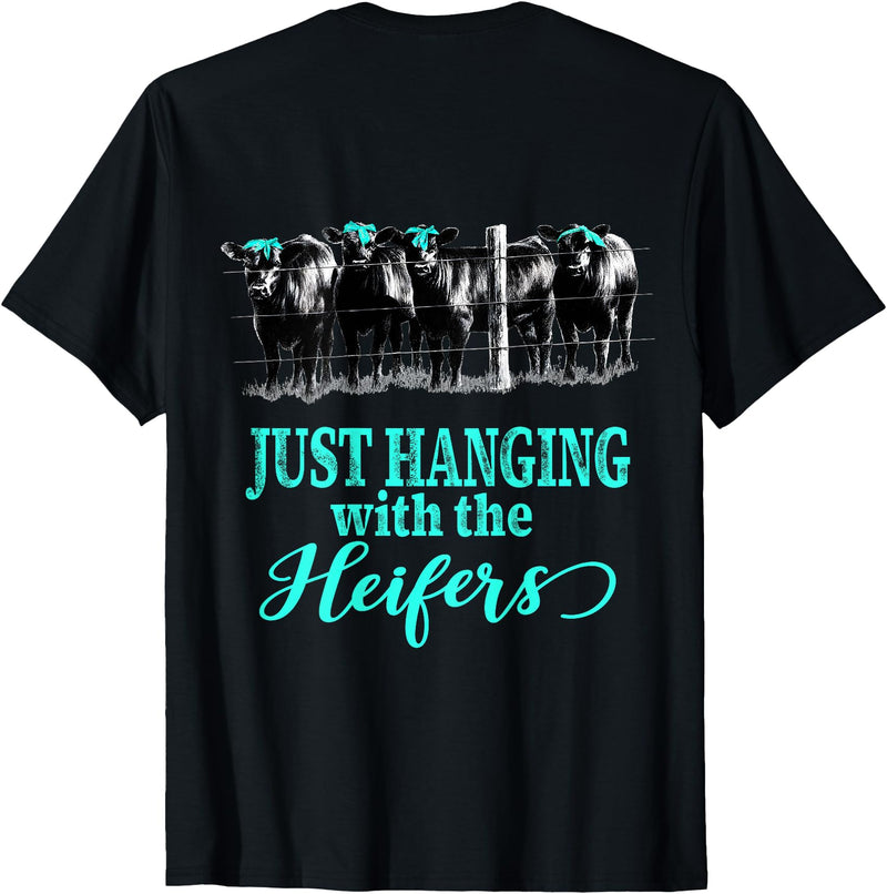 Funny Cow and Heifer Life Just Hanging with the Heifers Cute Cows and Bandanas T-Shirt - Black