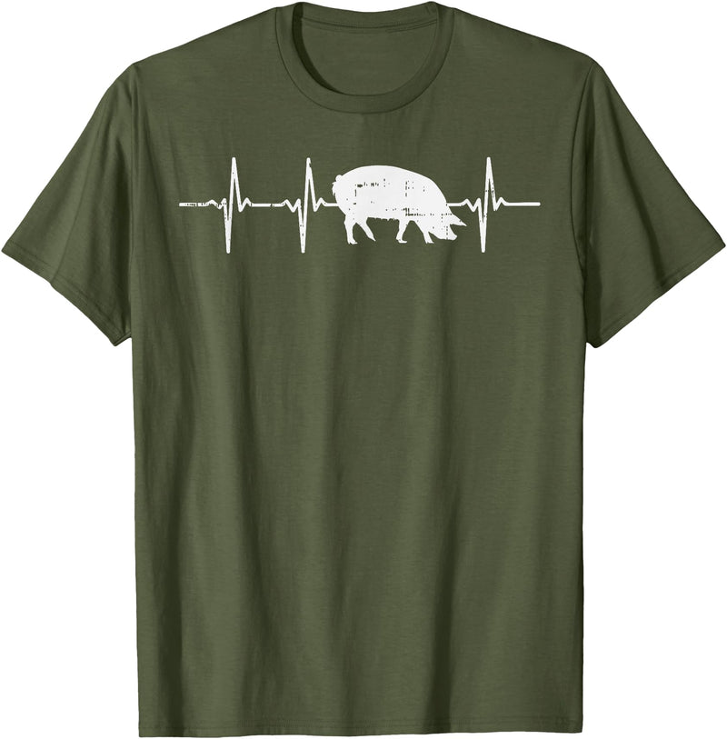 BoredKoalas Farming Farm Shirts Farmer Gifts Pig Heartbeat Pulse Farm Animal Farming Life Farmer Gift T-Shirt - Olive Green