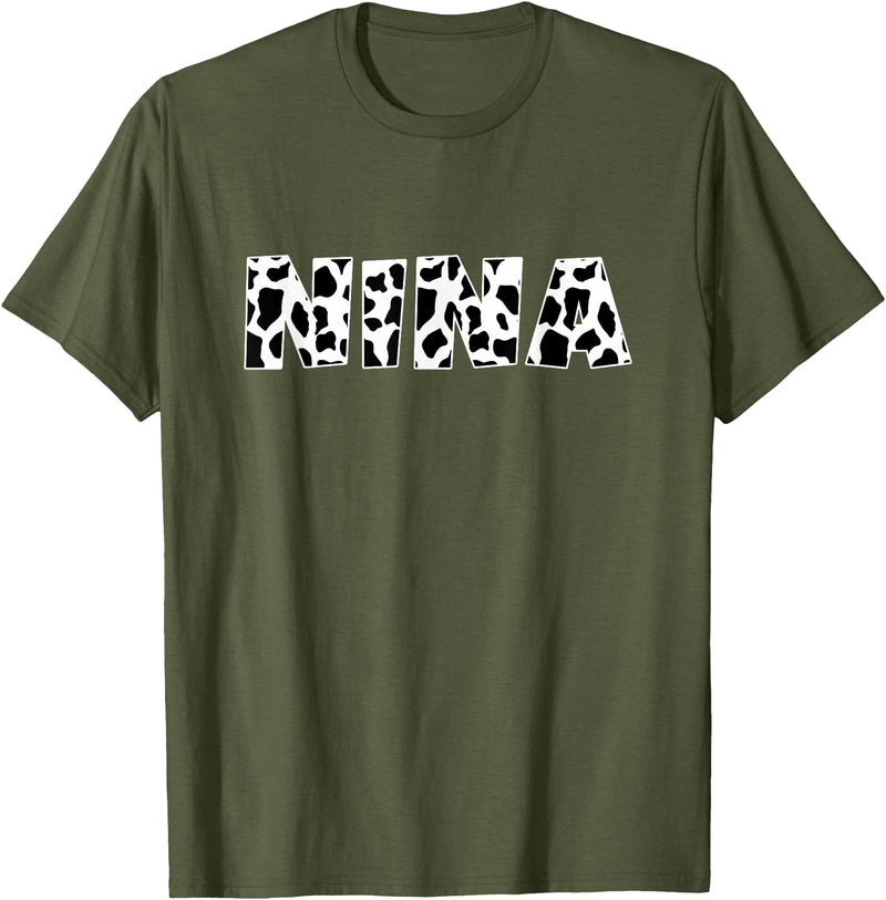 Fancy Grandma Mothers Day Birthday Christmas Gifts Nina Cow Print Animal Pattern Farmer Farm Grandma Funny T-Shirt - Olive