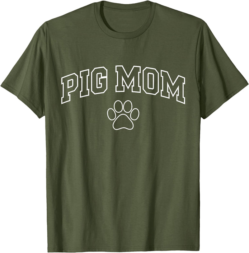 Pig Mom Typography Design Pig Mom Funny Athletic Lettering Pet Owner Mama T-Shirt - Olive Green