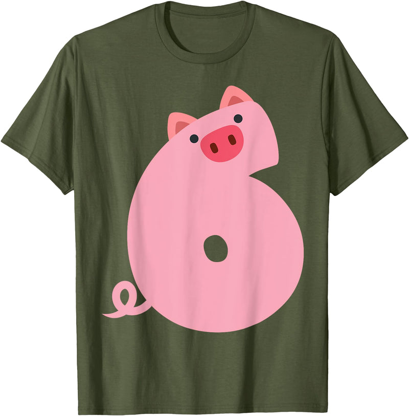 Pig Outfit For 6 Year Old Boys Kids Girls Fun 6th Birthday Pig Themed 6 Year Old Boys Kids Pig Lovers T-Shirt - Olive Green