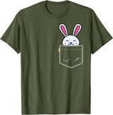 Bunny in Pocket Rabbit Lover Gifts for Women Men Kids T-Shirt in Olive Green