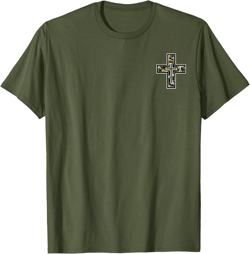 Camo Cross Fishing Faith Christian 2 Sided Hunting Fishing Cross Camo Faith Christian Fisherman Hunter T-Shirt - Olive Green