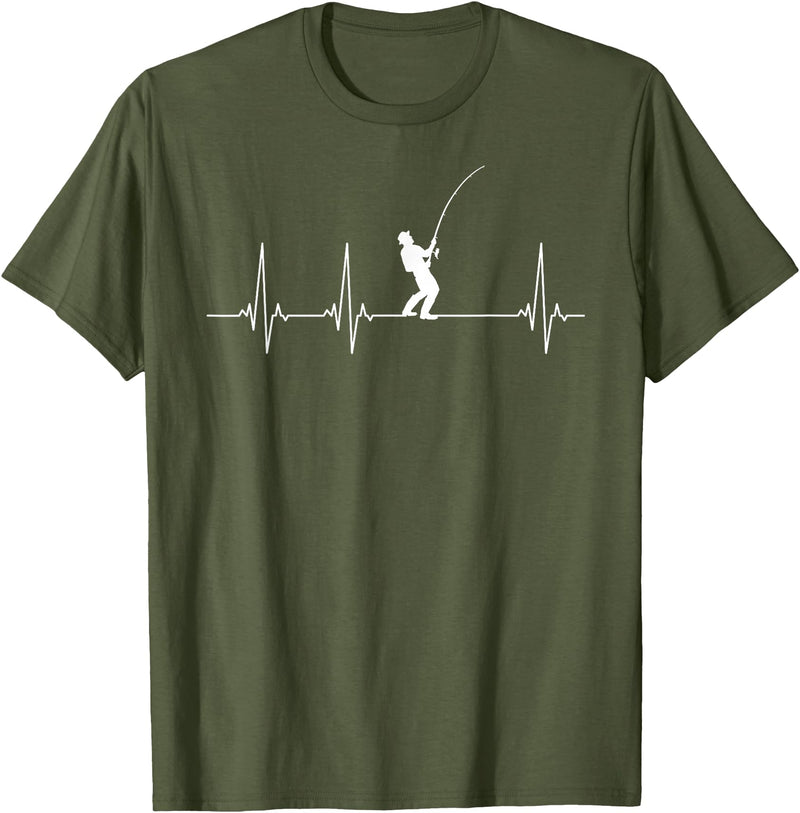 Fishing gifts Fishing heartbeat T-Shirt - Olive Green