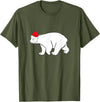 Polar Bear Xmas Pajama Polar Bear With Santa Hat Xmas Winter Christmas Pajama T-Shirt - Olive Green