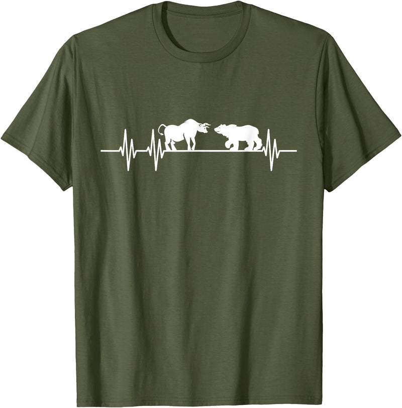 Day Trading Gifts Stocks Stock Trader Bull Bear Heartbeat Trading T-Shirt - Olive Green