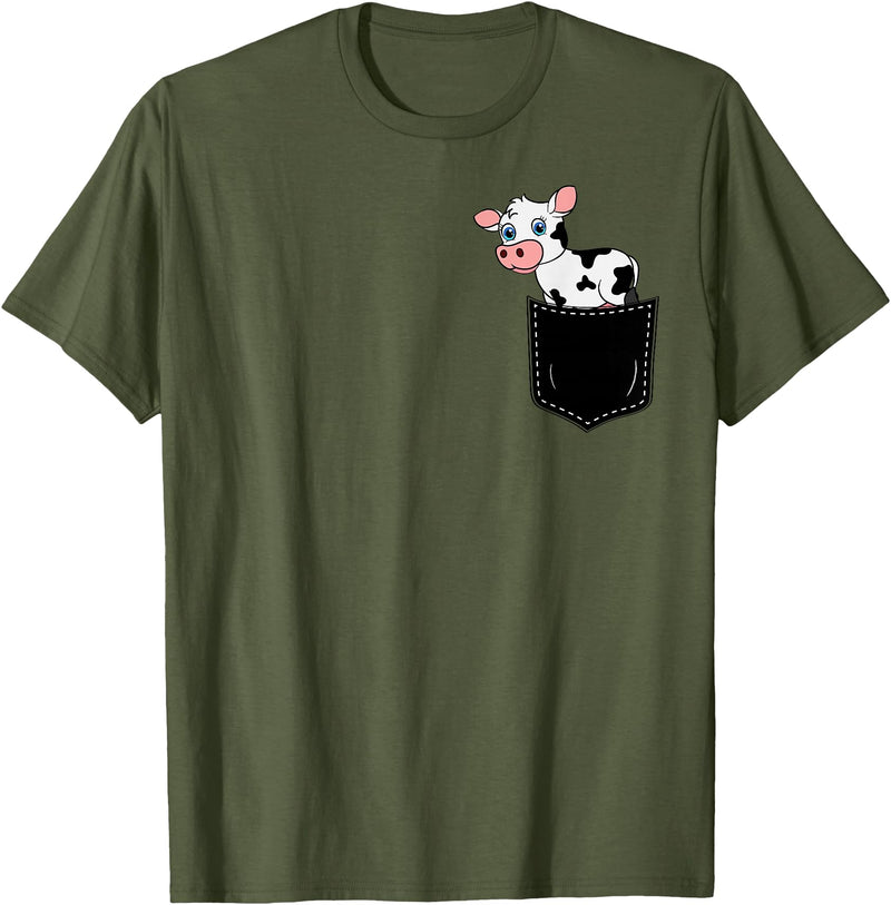 In My Your Pocket Food, Animales, Birds, Fish Pocket Animal Cute Cow Funny Cow Lover Adorable Pocket Cow T-Shirt - Olive