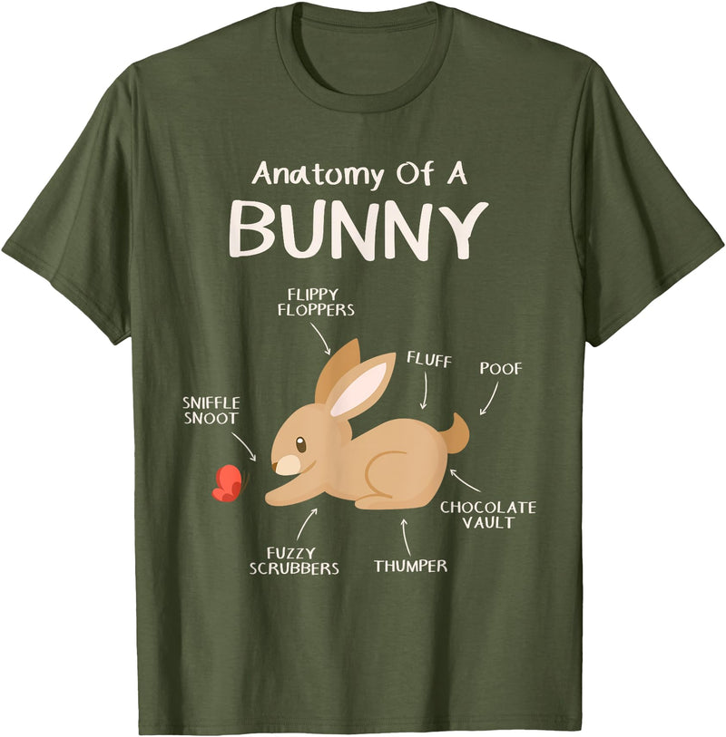 Rabbit Clothes Easter Outfit Hare Lover Gift Anatomy Bunny T-Shirt in Olive Green