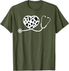 Cute Cow Print Design Stethoscope Gifts Him Her Cow Print Pattern Nurse Doctor Cardiology Stethoscope Heart T-Shirt - Olive
