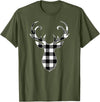 Buffalo Plaid Deer Clothing Co. by AAM Black & White Classic Christmas Buffalo Plaid Deer Head T-Shirt - Olive Green