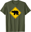 The Zoology Company - Animal Art Graphic Design Bear Crossing Road Sign Grizzly Classic Minimalist Graphic T-Shirt - Olive Green