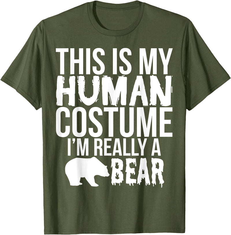 Halloween Funny - This Is My Human Costume Bear T-Shirt - Olive Green