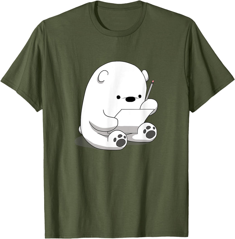 BoredKoalas Polar Bear Cartoon Fluffy Polar Bear Cute Arctic Animal Girls Gift T-Shirt - Olive Green