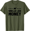 Calf to Cow Farming Apparel Smells Like Money Retro 90s Dairy Farm Gift Shirt T-Shirt - Olive Green