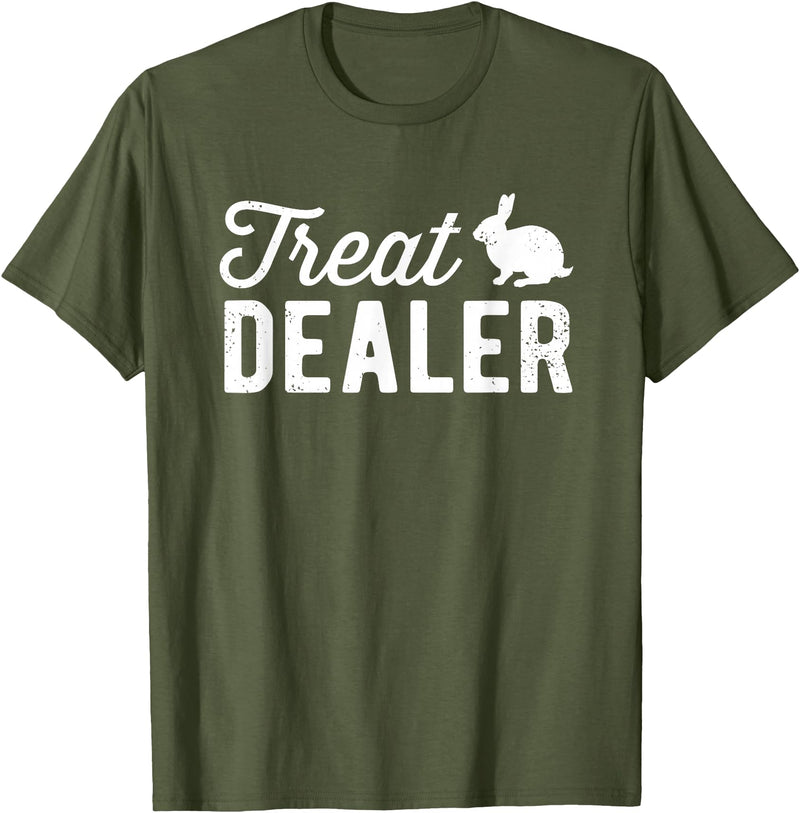 Rabbit Treat Dealer Funny Humor Bunny Treats Rabbit Owner T-Shirt in Olive Green