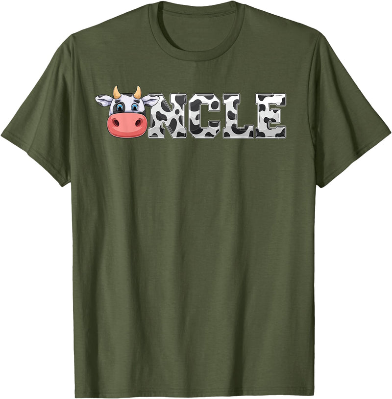 ETHRLO cow im one birthday decorations Shirts Uncle Cow Print Cowboy Animal Pattern Farmer Cow Uncle T-Shirt - Olive Green