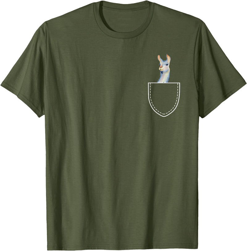 Funny Llama Gifts Llama In A Pocket - Alpaca T-Shirt - Olive Green