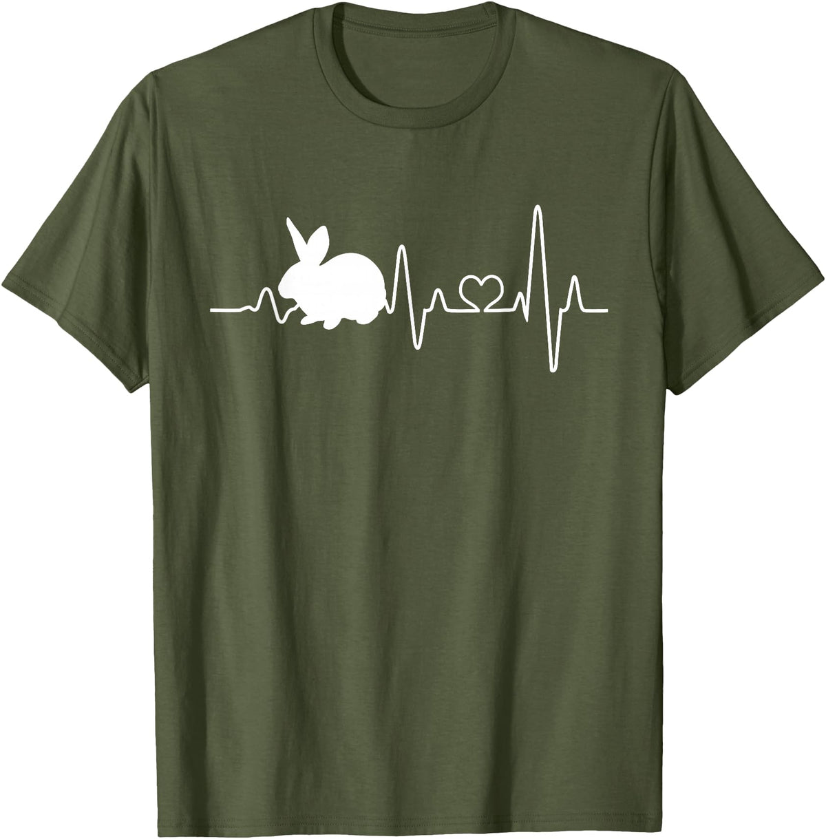 Bunny Heartbeat Pulse Rabbit T-Shirt in Olive Green