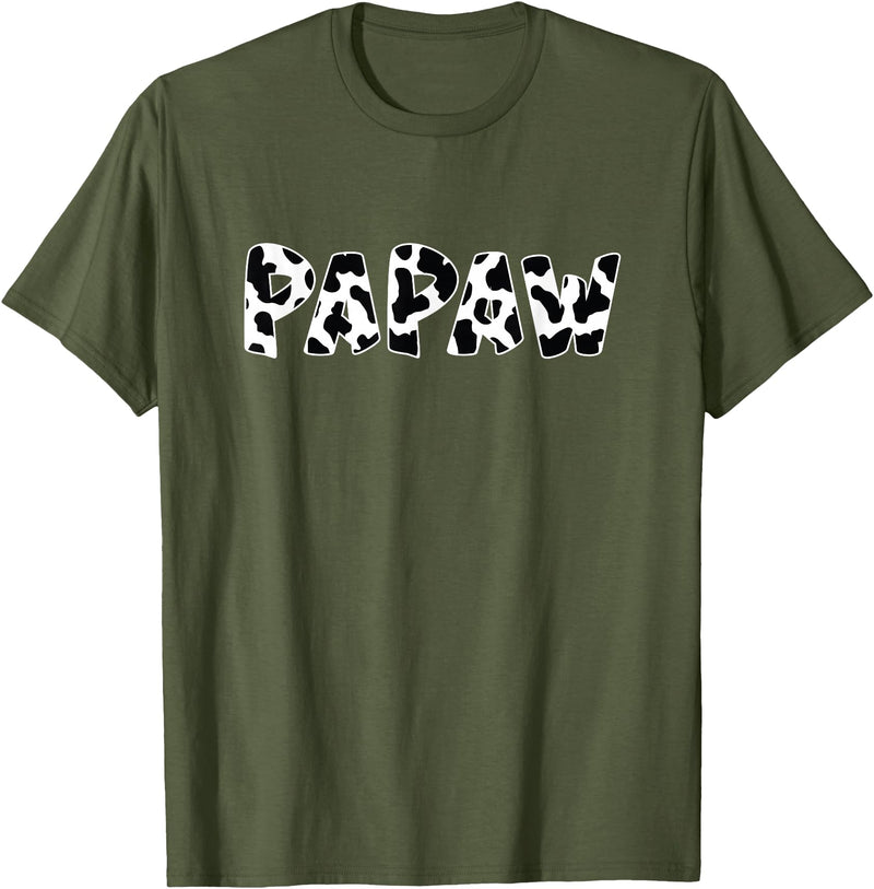 funny saying Gifts for Family Members and more Papaw Cow Print Cow Pattern T-Shirt - Olive Green