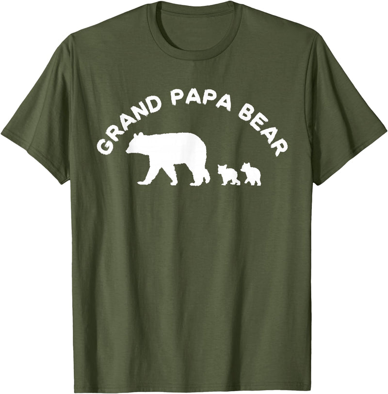 All in the Bear Family Grand Papa Bear Grandpa With 2 Two Cubs Gift T-Shirt - Olive Green