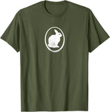 White Silhouette of a Bunny, Stylized for Rabbit Lovers T-Shirt in Olive Green