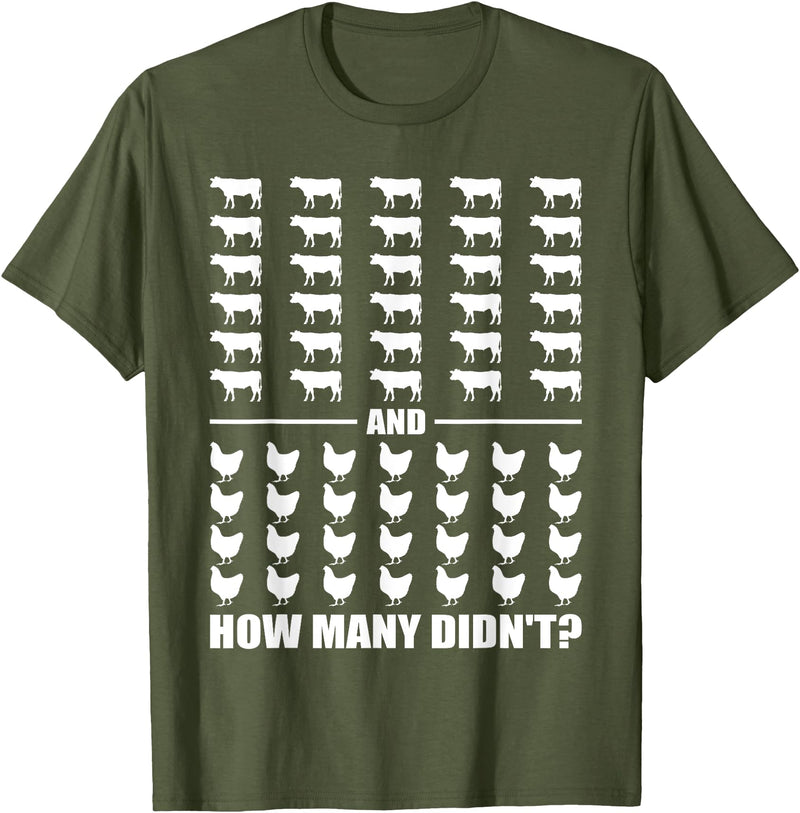Funny Chicken and Cows Riddle 30 Cows and 28 Chickens How Many Didn't Funny Riddle Meme T-Shirt - Olive Green