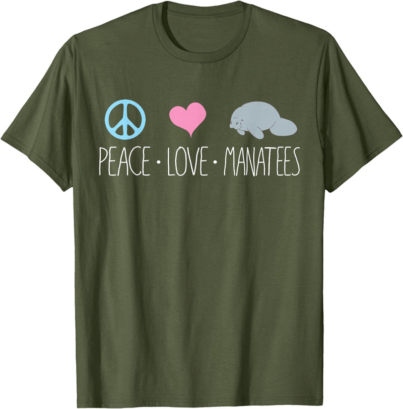Sea Cows Tees Cute Manatee TShirt, Peace Love Manatees Chubby Sea Cow T-Shirt - Olive Green