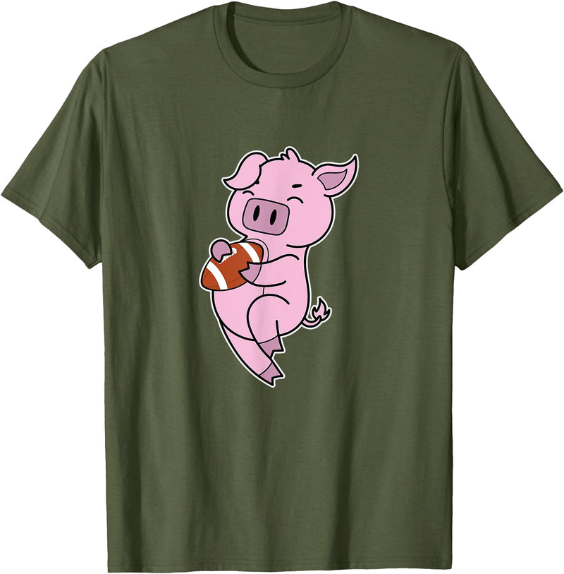 American Football USA animal Touchdown sport ball Pig plays American Football T-Shirt - Olive Green