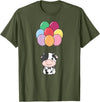 Cute Balloon Animals For Birthday Cow Flies With Colorful Balloons Kawaii Cows T-Shirt - Olive Green