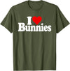 I LOVE HEART BUNNIES BUNNY RABBITS T-Shirt in Olive Green