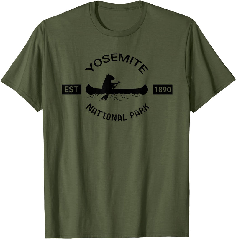 California Bear Tees California Yosemite Bear Canoe Silhouette National Parks T-Shirt - Olive Green