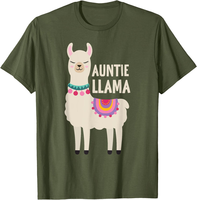 Family Matching Llama Birthday Auntie Llama Aunt Of The Birthday Llama Party Family T-Shirt - Olive Green