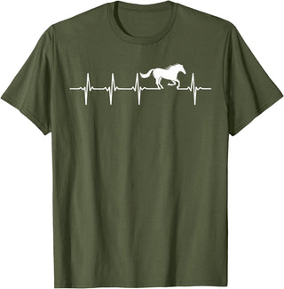 Heartbeat Horse Lover Gifts Women Men Girls Gifts Horse Lover Gifts Heart EKG Heartbeat Pulseline Cardiology T-Shirt - Olive Green