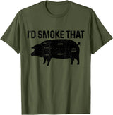 I'd Smoke That - Chefs BBQ Apparel Co. Chef Butcher BBQ I'd Smoke That Pig Pork Funny Father's Day T-Shirt - Olive Green