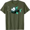 Toothy Fish Funny Snaggle-tooth Fish Art Illustration T-Shirt - Olive Green