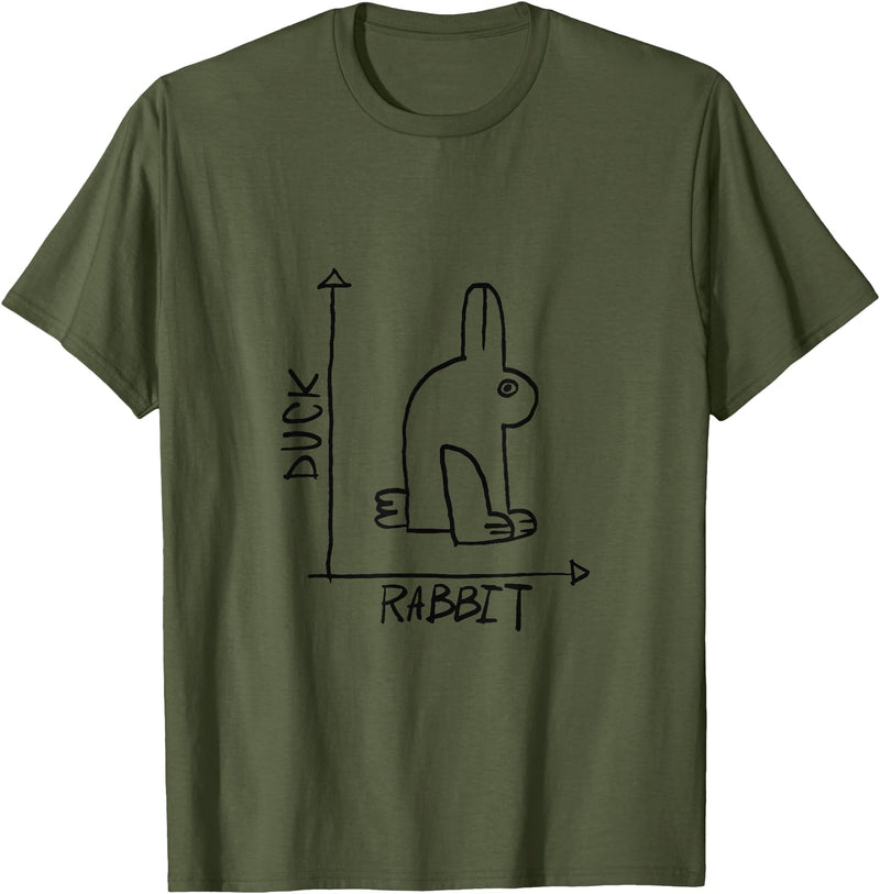 Funny Rabbit or Duck Animal Diptych Rabbit T-Shirt in Olive Green