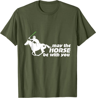 NickerStickers May the Horse Be With You | Equestrian Geek T-Shirt T-Shirt - Olive Green