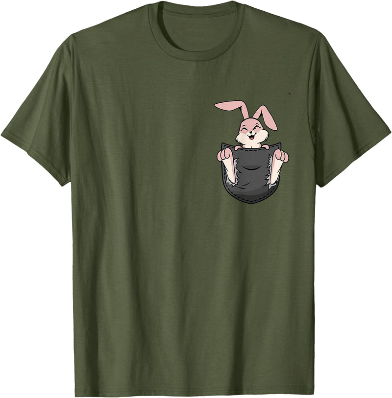 Cute Rabbit Bag Lover Bunny Graphic T-Shirt in Olive Green